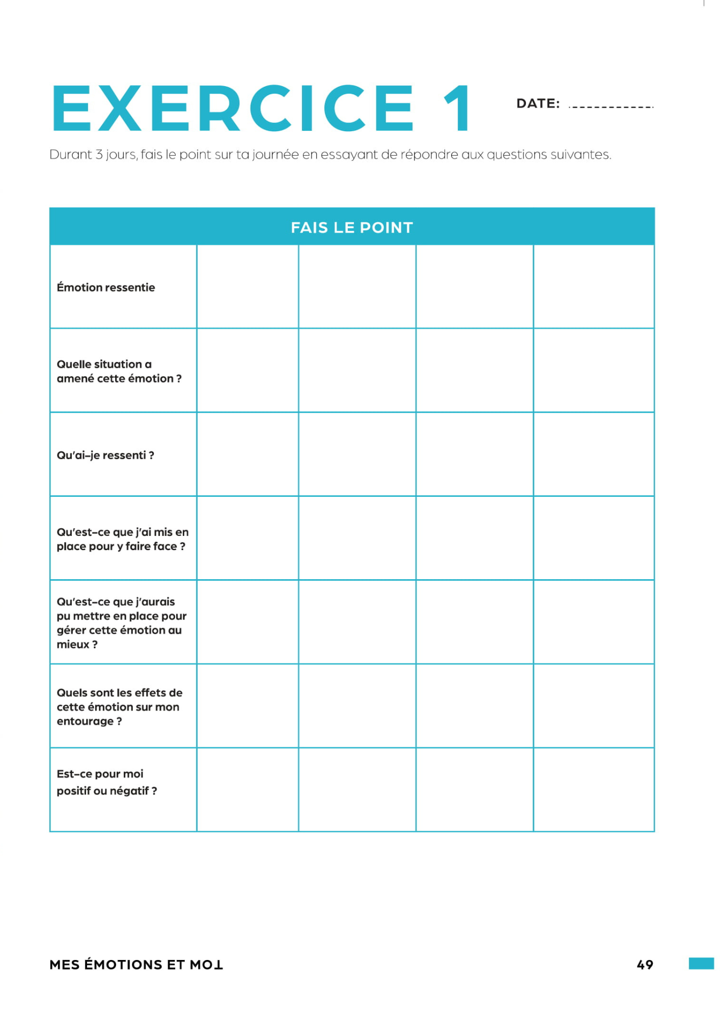 Exemple d'exercice - Fais le point sur tes émotions